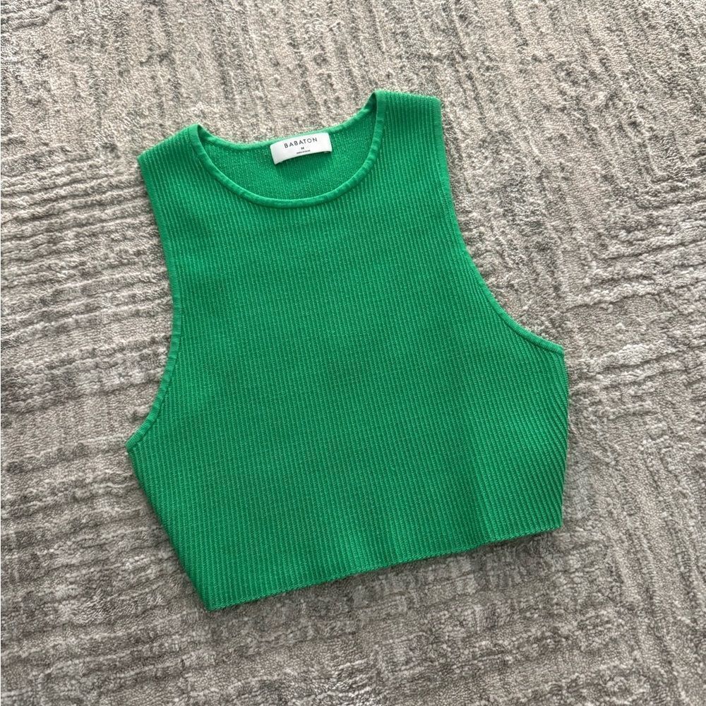 Aritzia Babaton Bright Green Sleeveless Ribbed Crop Top